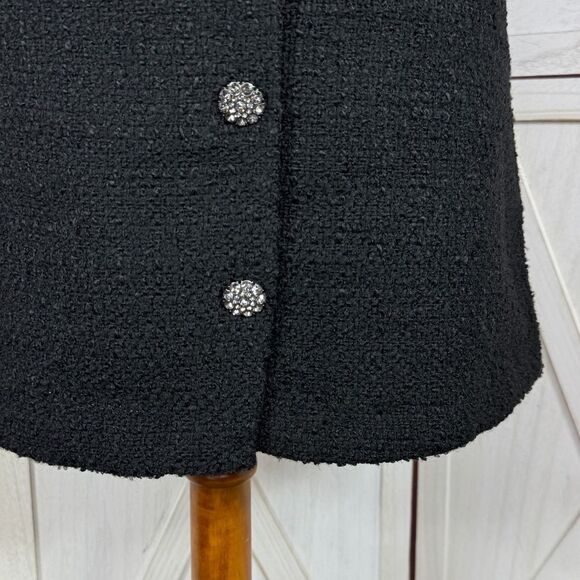 H&M Tweed A Line Skirt Rhinestone Faux Buttons Black 8 - Picture 6 of 14